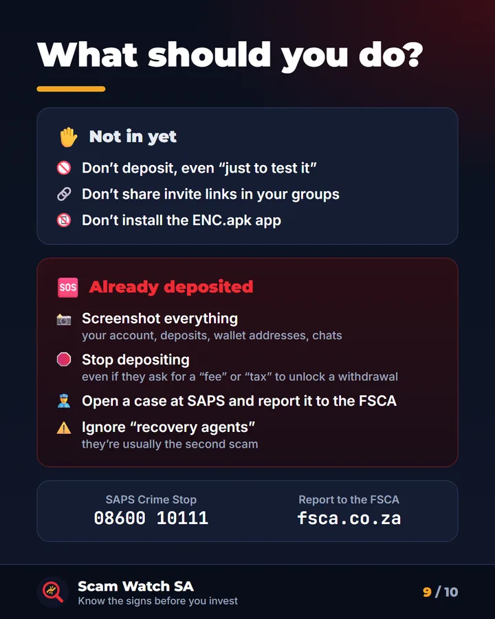 What to do: if you're not in yet, don't deposit, share links or install the app. If you've deposited, screenshot everything, stop depositing and report it